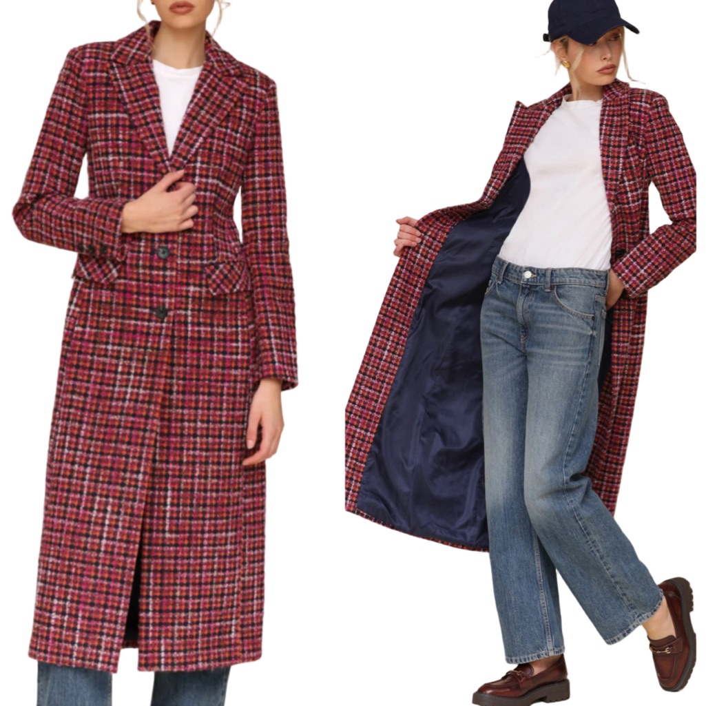 Nwot Avec Les Filles Single Breasted Tweed Maxi Coat Xs Pockets Preppy Trench